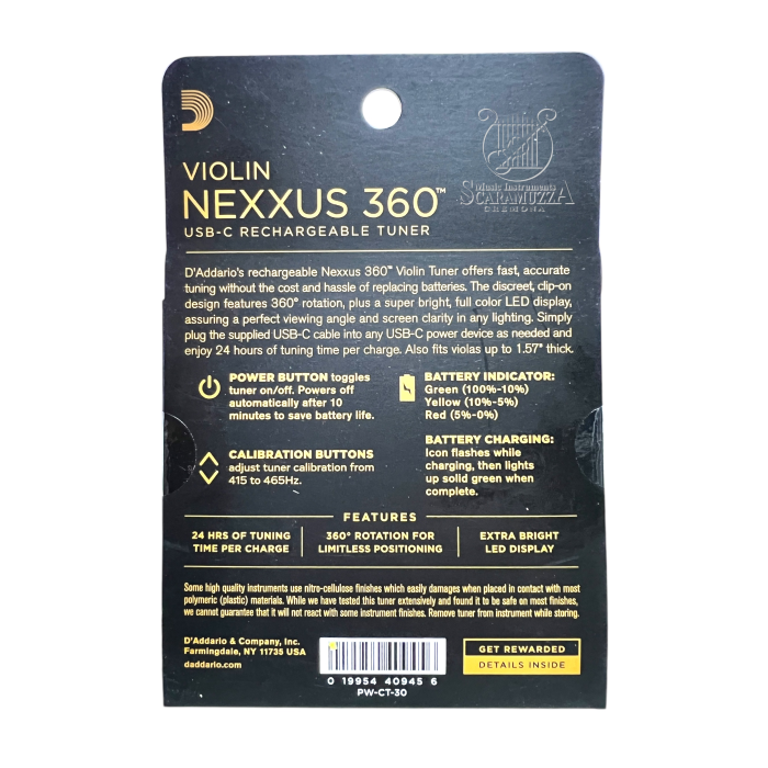 D'ADDARIO PW-CT-30 NEXXUS 360 VIOLINO ACCORDATORE RICARICABILE