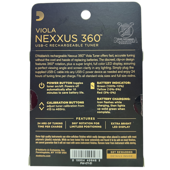D'ADDARIO PW-CT-31 NEXXUS 360 VIOLA ACCORDATORE RICARICABILE