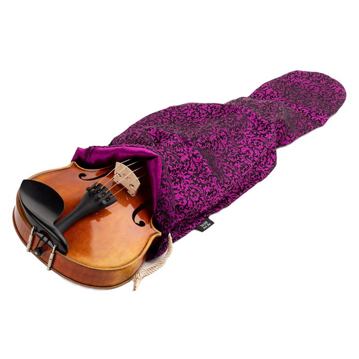 WOW SACCA PER VIOLINO DOPPIO STRATO 100% SETA JACQUARD FLOREAL VIOLET
